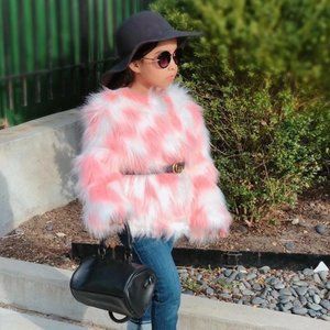 Pink and White Toddler Girl Fur Jacket Coat 2T